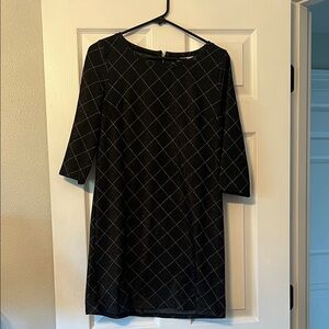 Skies Are Blue Black Grid Long Sleeve Dress